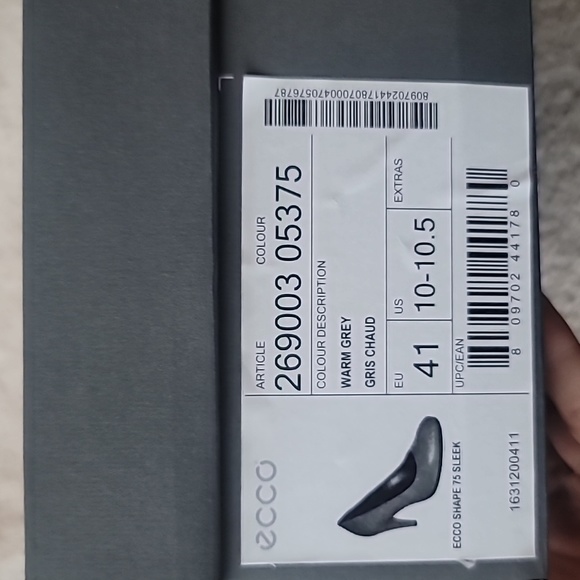 NIB Ecco Shape 75 Sleek Heels, Size 41 (10-10.5), Color Warm Grey - Picture 16 of 16